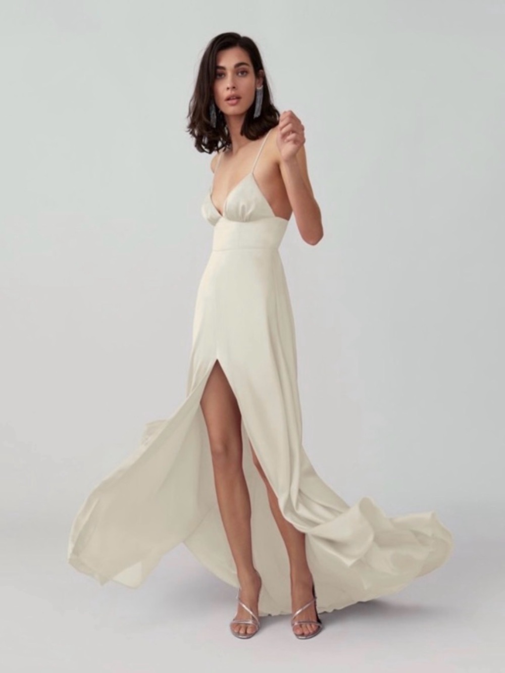 Fame and Partners Cream Slip Maxi with Front Slit